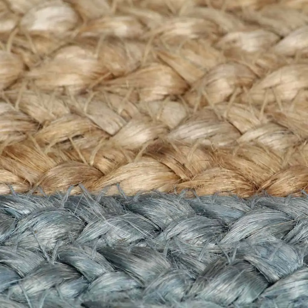 Jute Area Rug Home Decor 150 cm Round Natural Centre Olive Green Border