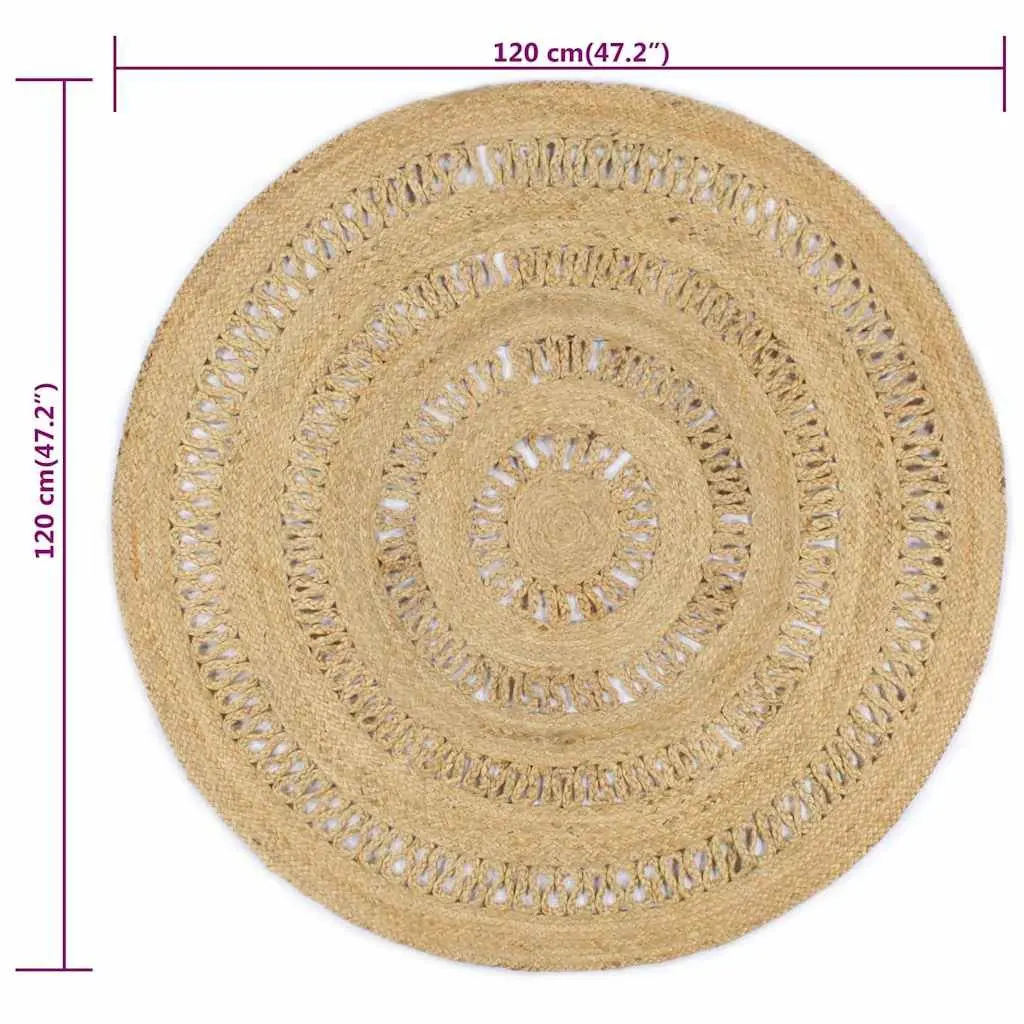 Braided Jute Area Rug for Home Decor 120 cm Brown Round Carpet Natural Fiber