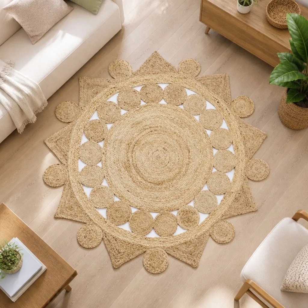Handmade Braided Jute Area Rug Brown Natural Fibre Floor Carpet Home Decor 90cm