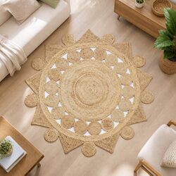 90cm Braided Jute Area Rug in Brown - Handmade Quality