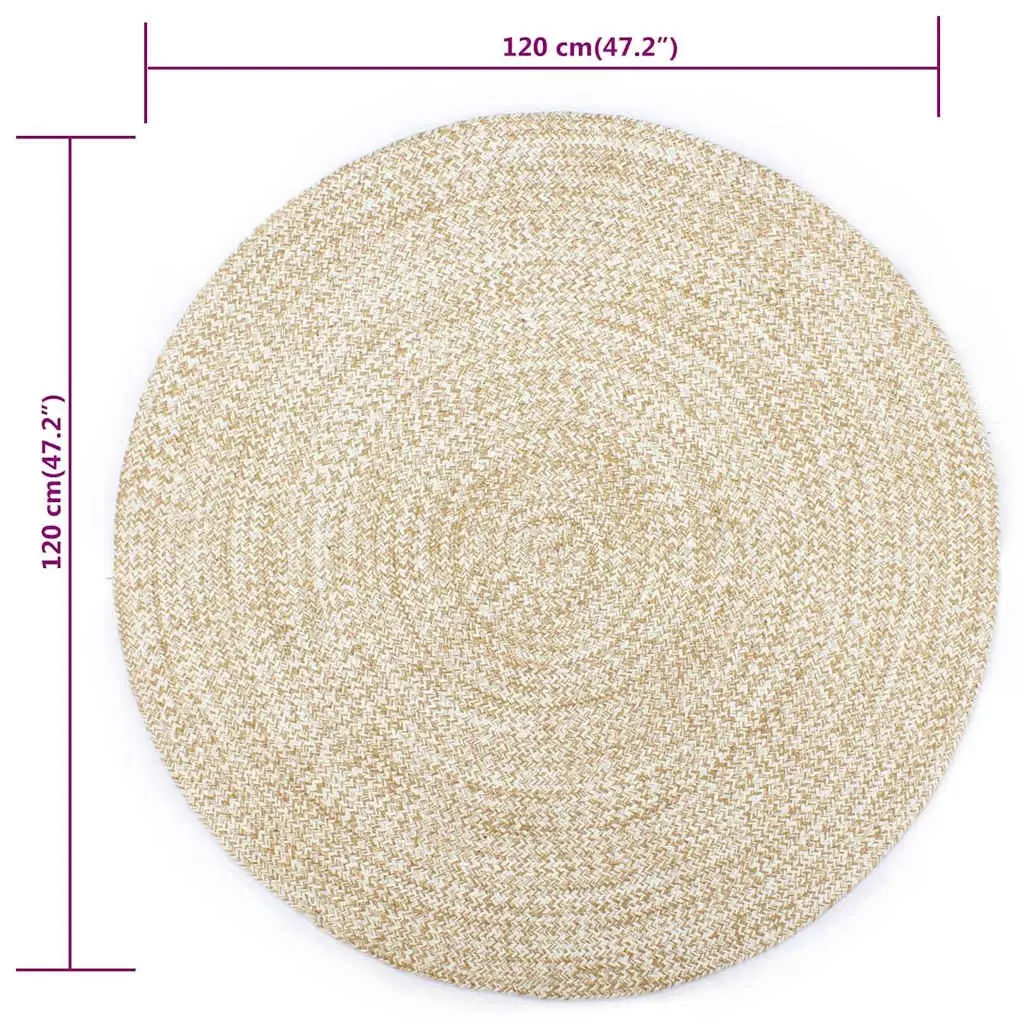 Braided Jute Area Rug for Home Decor 120 cm Round White Natural Woven Carpet