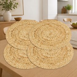 Set of 4 Round Handwoven Jute Placemats, 38cm