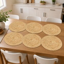38 cm Round Jute Placemats - Set of 6, Natural Brown