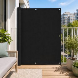 Balcony Privacy Screen Specs: 120x600 cm, Black Fabric