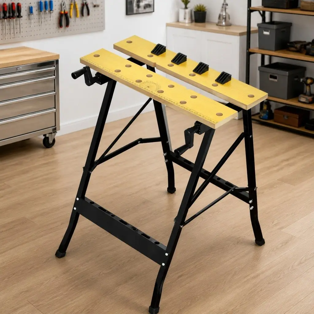 Foldable Yellow Workbench with Storage