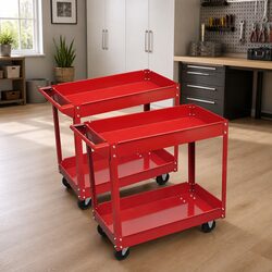 Specifications of the 2-Shelf Red Tool Trolley with Swivel Wheels