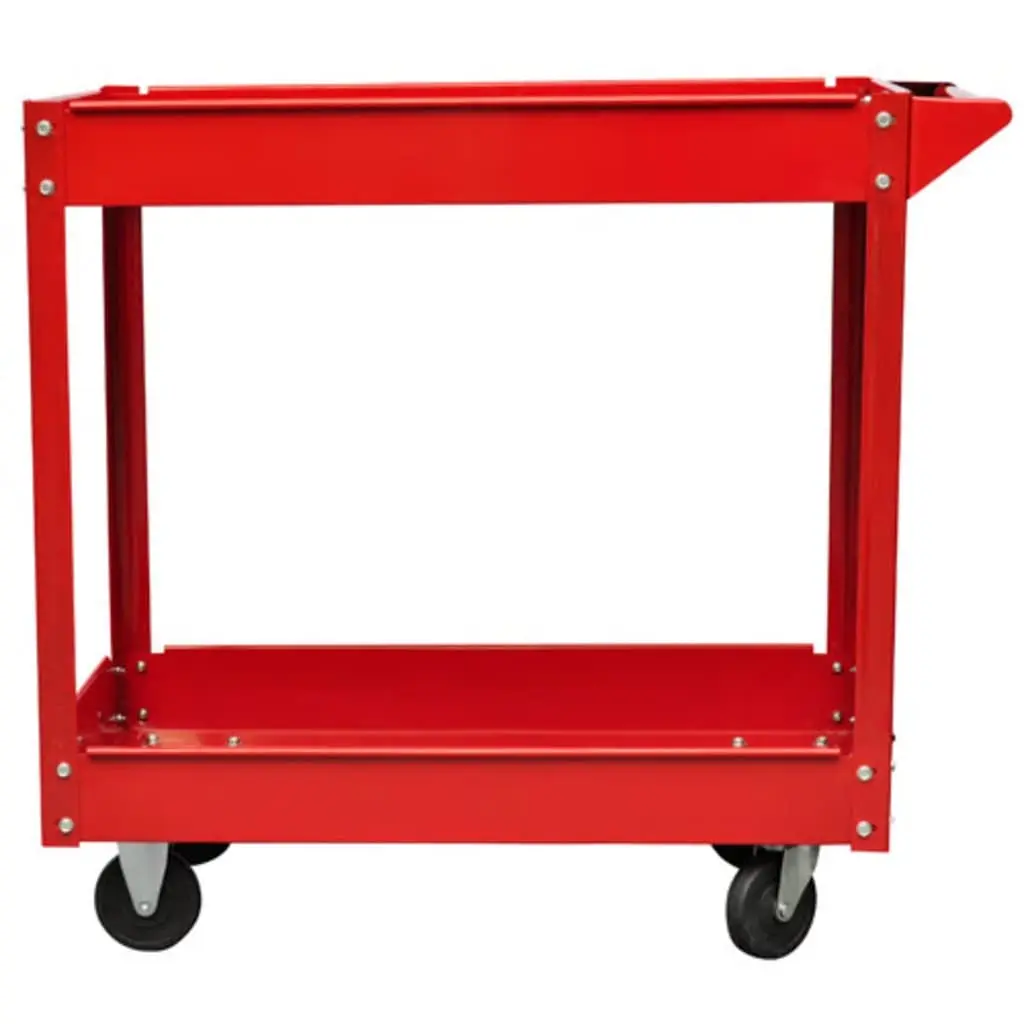 2-Shelf Red Tool Trolley with Swivel Wheels