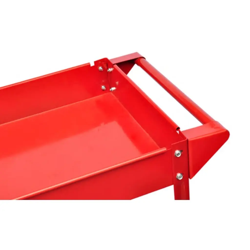 2-Shelf Red Tool Trolley with Swivel Wheels