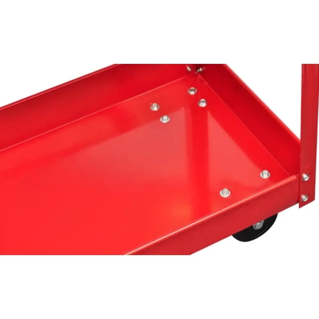2-Shelf Red Tool Trolley with Swivel Wheels