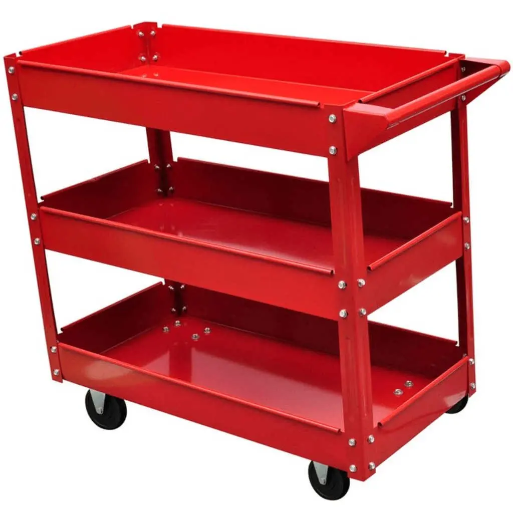 Workshop Tool Trolley 3 Shelf Storage Cart for Garage 100kg Capacity