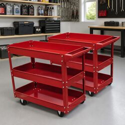 Workshop Tool Trolley: 3 Shelves, 100kg Capacity, Steel Construction