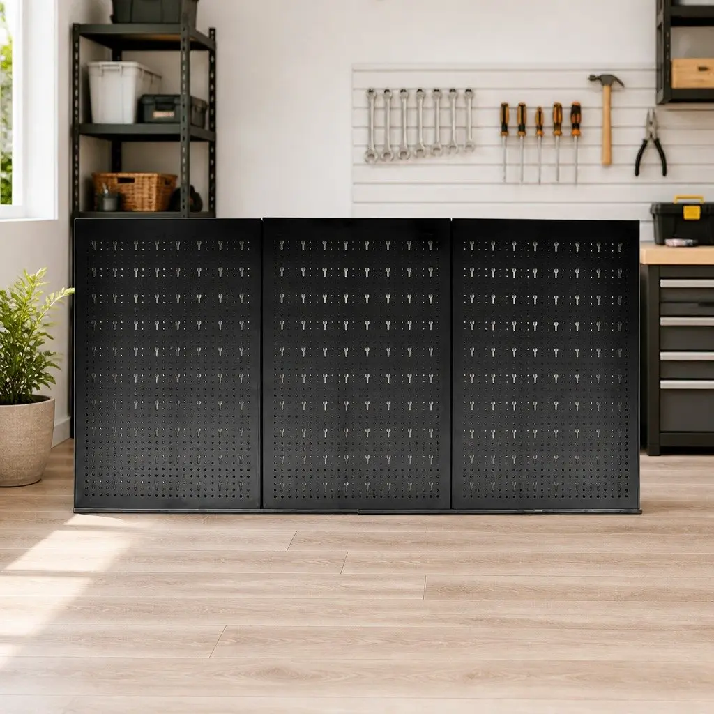 Tool Holder Pegboard 3 Panels Garage Workshop Storage Organiser with 18 Hooks