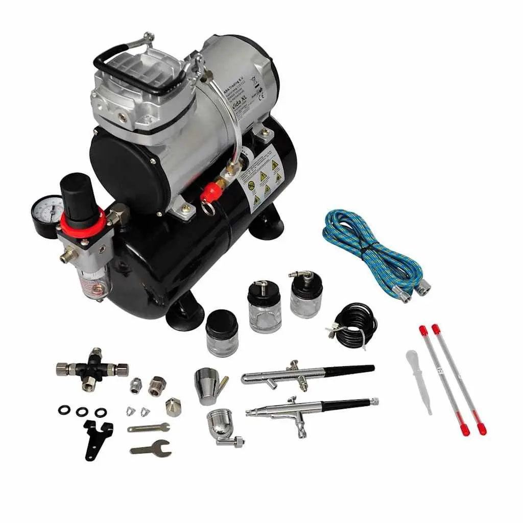 Airbrush Compressor Set with 2 Spray Guns Portable Mini Piston Tank Accessories