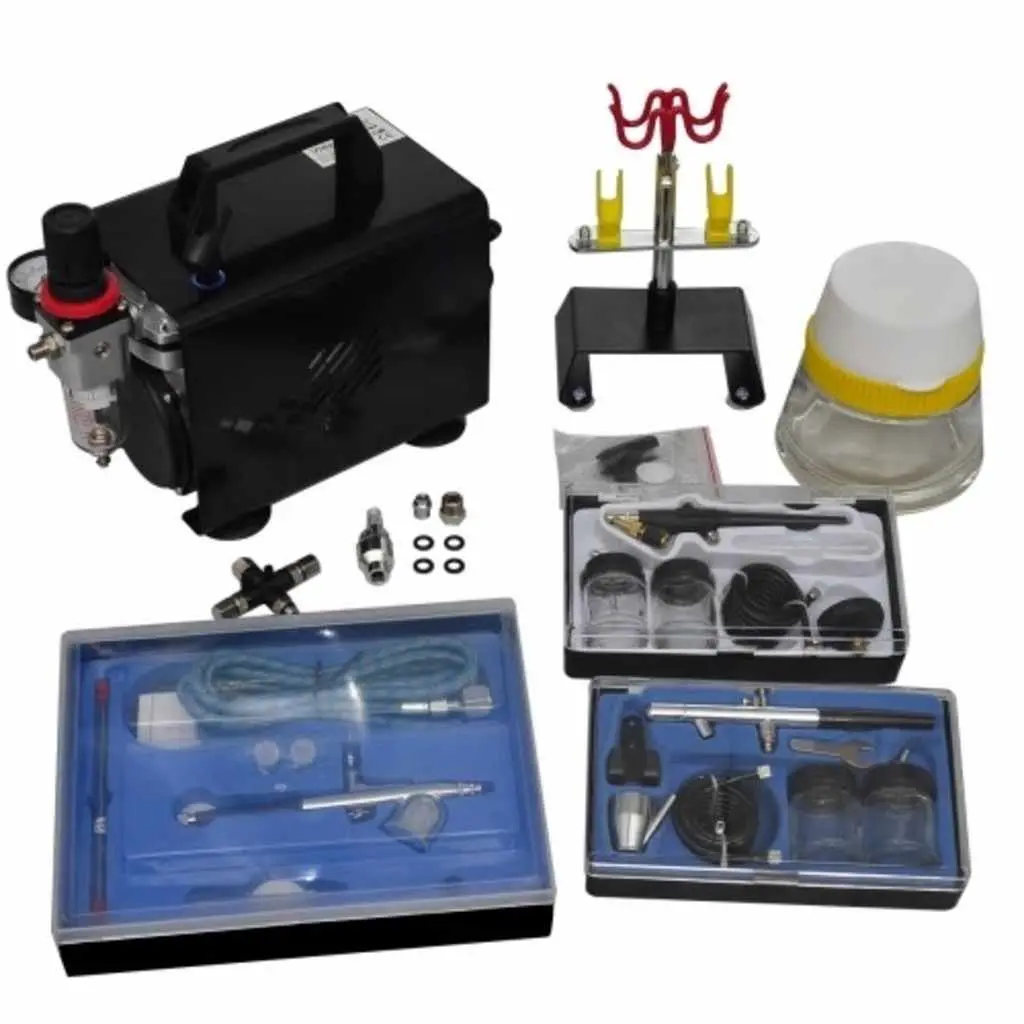 Airbrush Compressor Set with 3 Spray Guns Pistol 255x135x220mm Art Craft Hobby