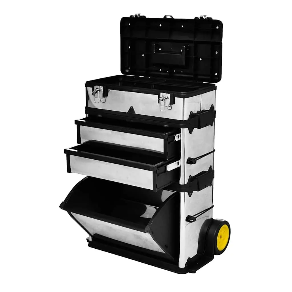 3-Part Rolling Tool Box with 2 Wheels Silver Mobile Storage Organiser