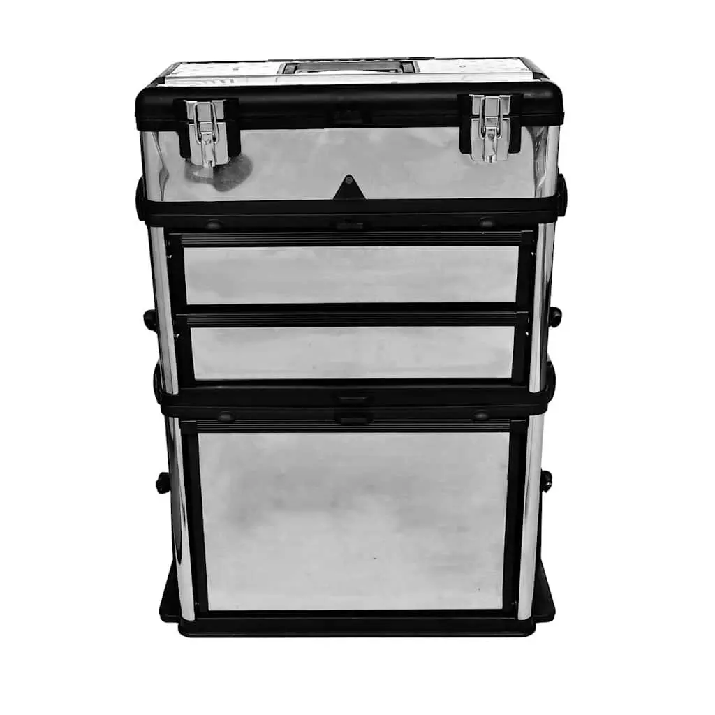 3-Part Rolling Tool Box with 2 Wheels Silver Mobile Storage Organiser