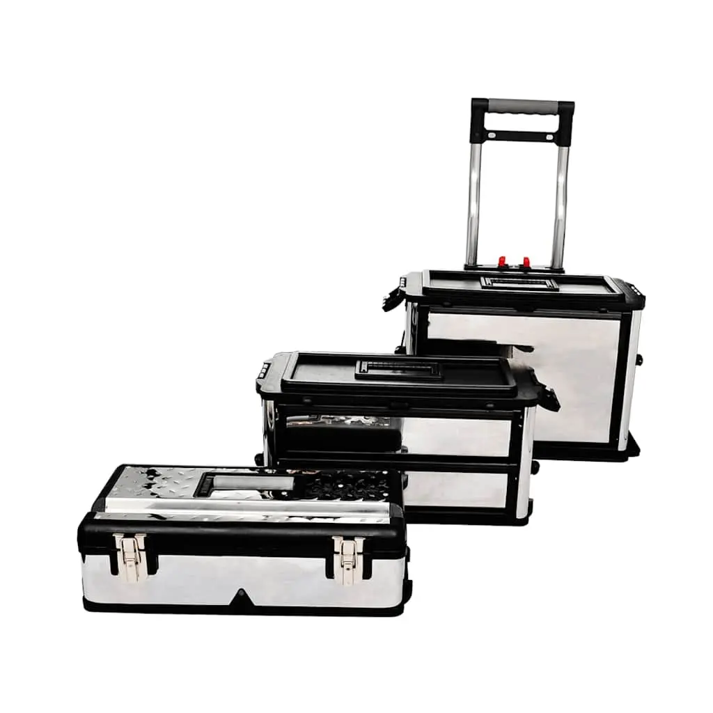 3-Part Rolling Tool Box with 2 Wheels Silver Mobile Storage Organiser