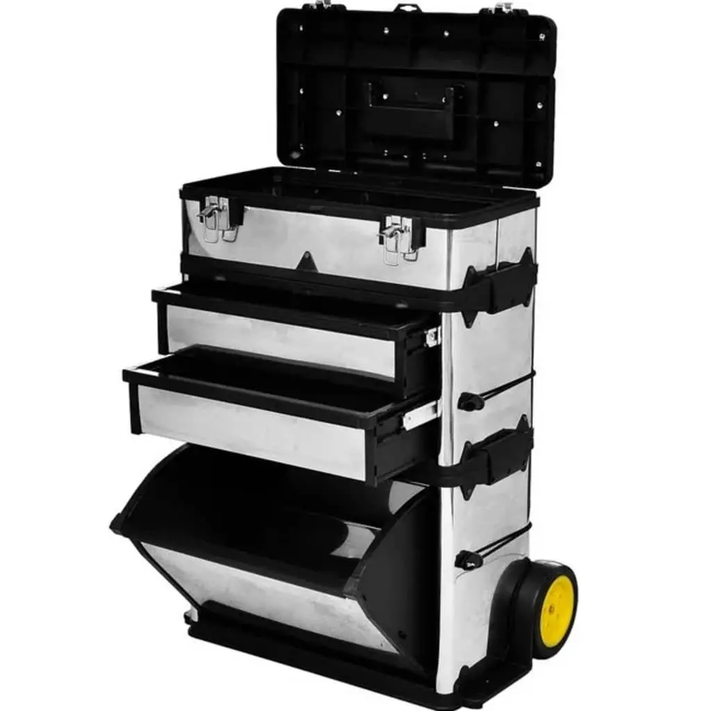 3-Part Rolling Tool Box with 2 Wheels Silver Mobile Storage Organiser