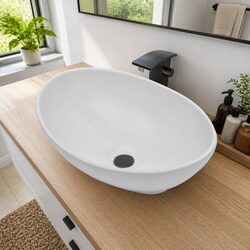 Ceramic Oval Basin: 40 x 33 cm, White, High Gloss