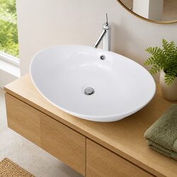 Ceramic Oval Bathroom Sink 59 x 38.5 cm in White