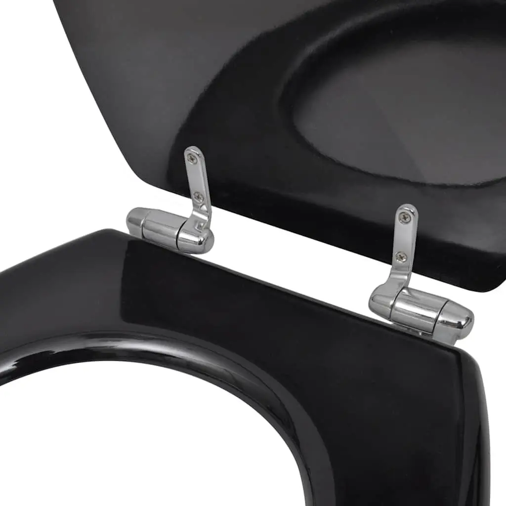 Black Toilet Seat with Soft Close Lid MDF Durable Chrome-Zinc Hinges Adjustable