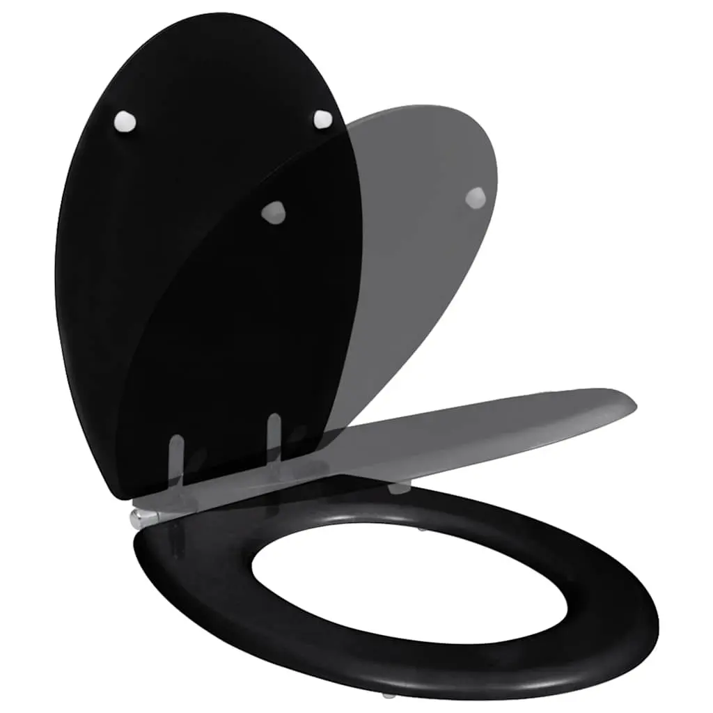Black Toilet Seat with Soft Close Lid MDF Durable Chrome-Zinc Hinges Adjustable