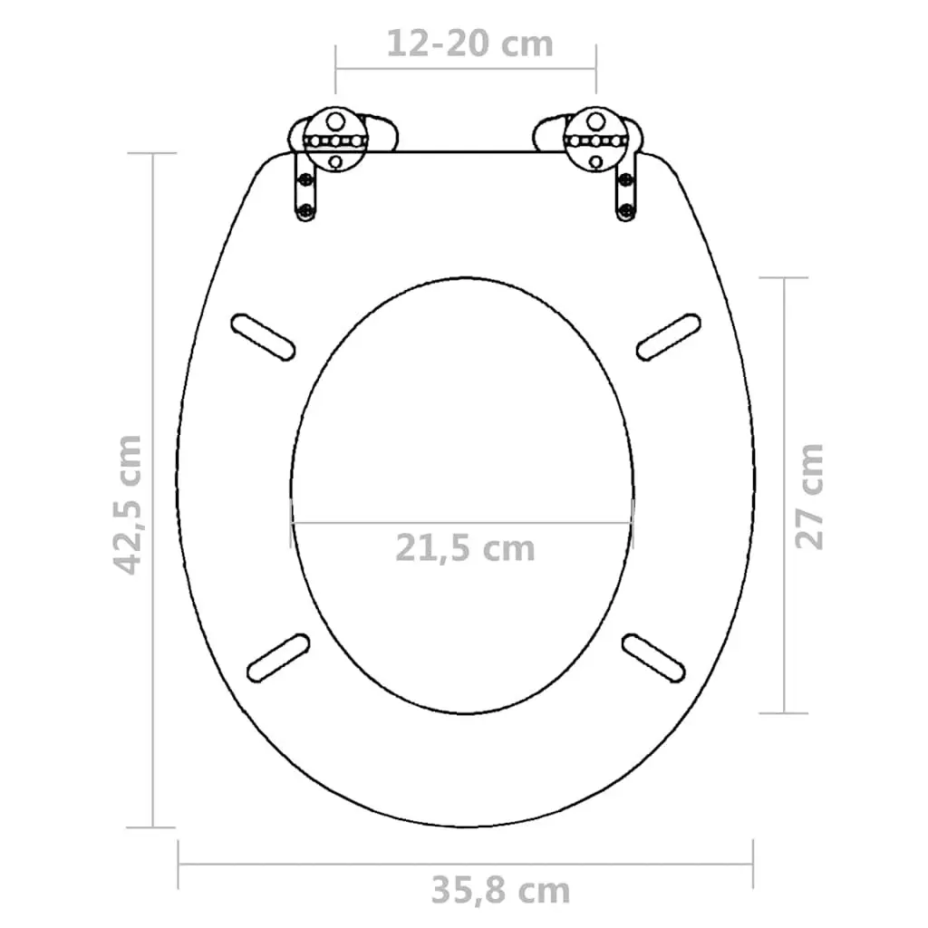 Black Toilet Seat with Soft Close Lid MDF Durable Chrome-Zinc Hinges Adjustable