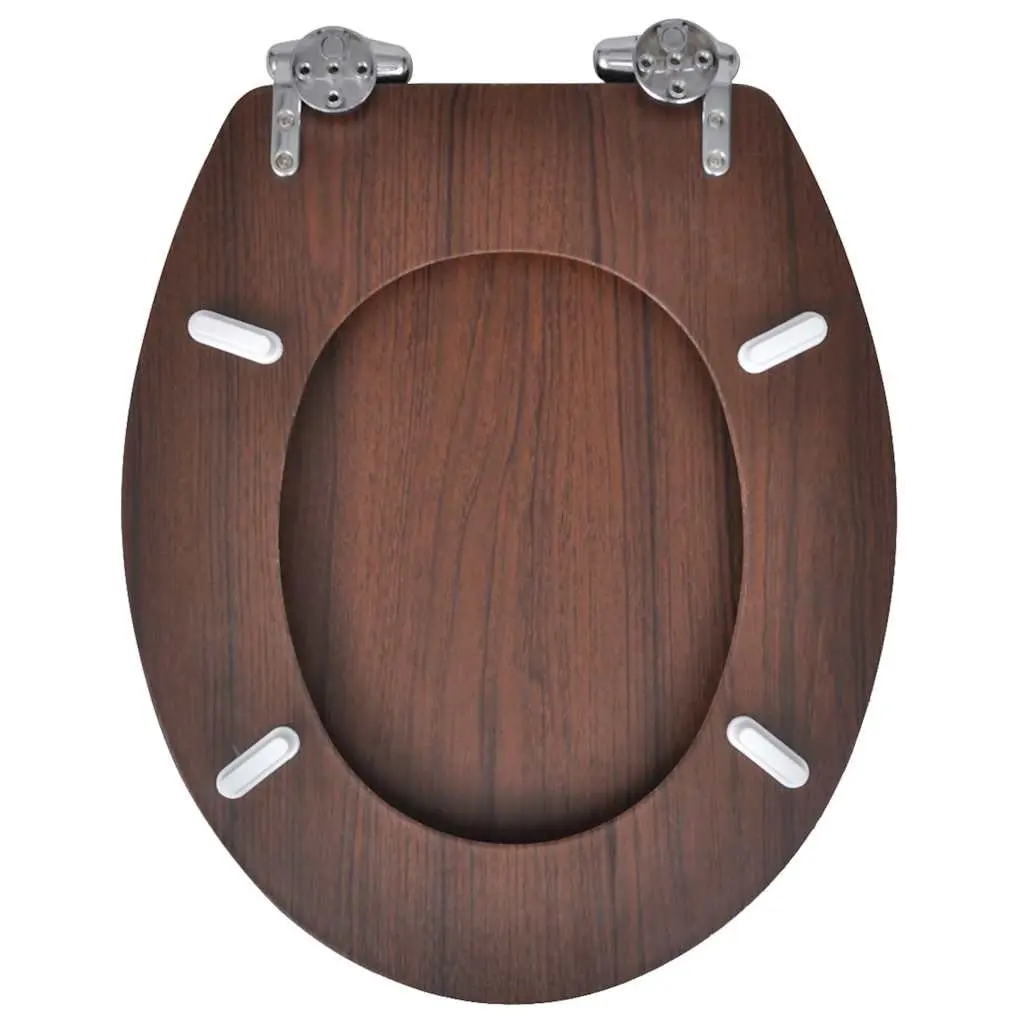 Toilet Seat for Bathroom Brown MDF Soft Close Lid Adjustable Hinges