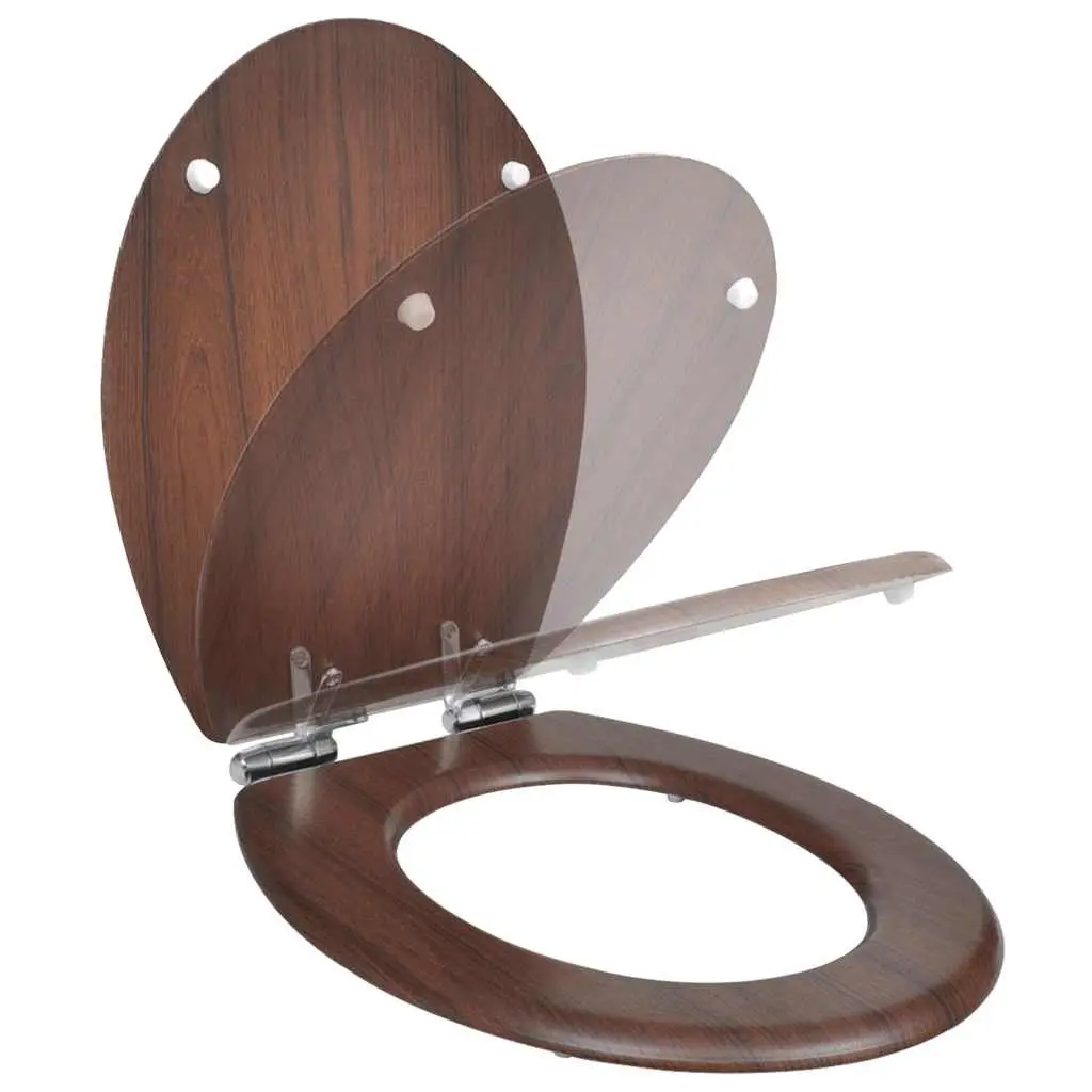 Toilet Seat for Bathroom Brown MDF Soft Close Lid Adjustable Hinges