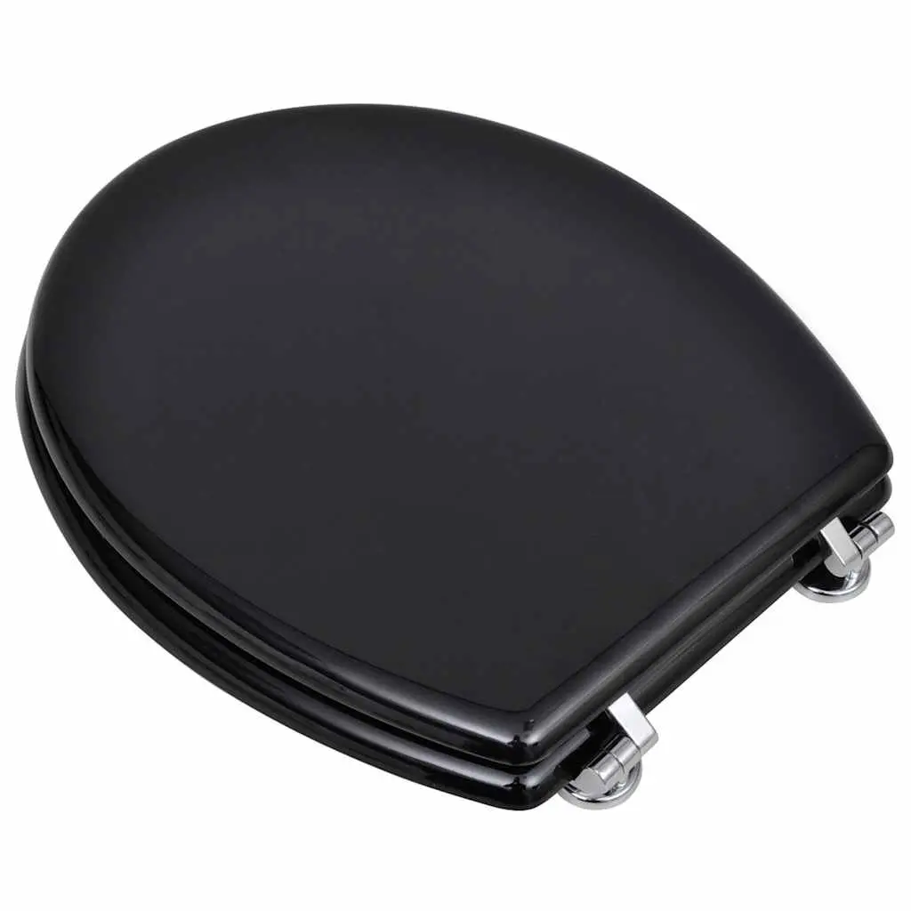 Universal Toilet Seat with MDF Lid Black Durable Chrome Hinges Bathroom Fixture