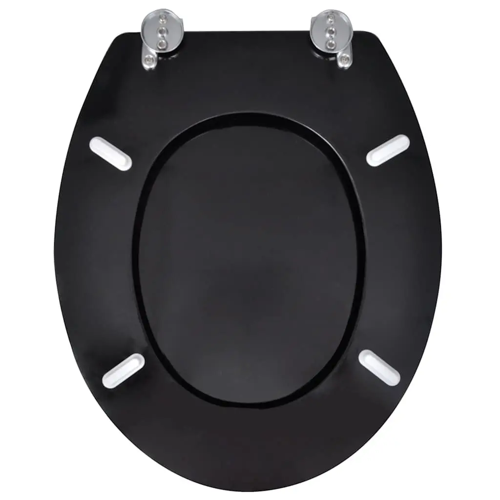 Universal Toilet Seat with MDF Lid Black Durable Chrome Hinges Bathroom Fixture