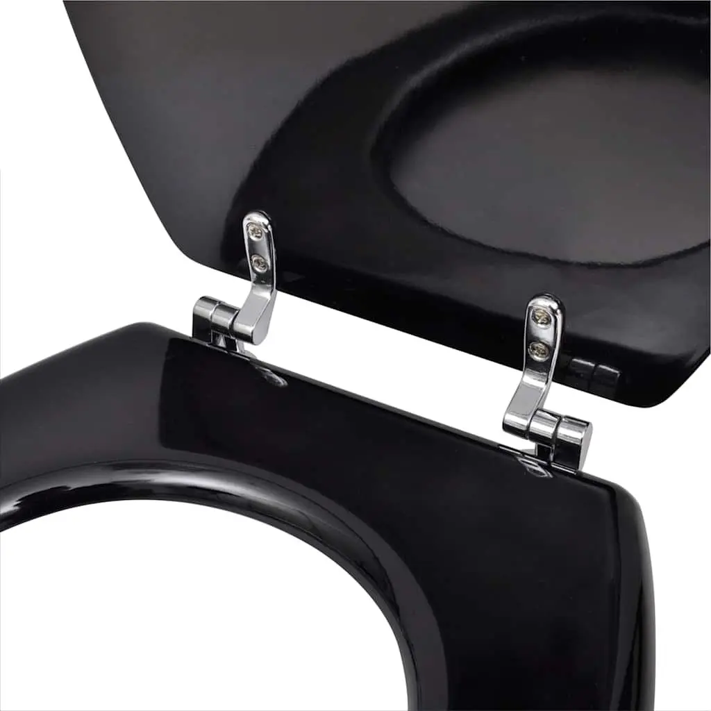 Universal Toilet Seat with MDF Lid Black Durable Chrome Hinges Bathroom Fixture