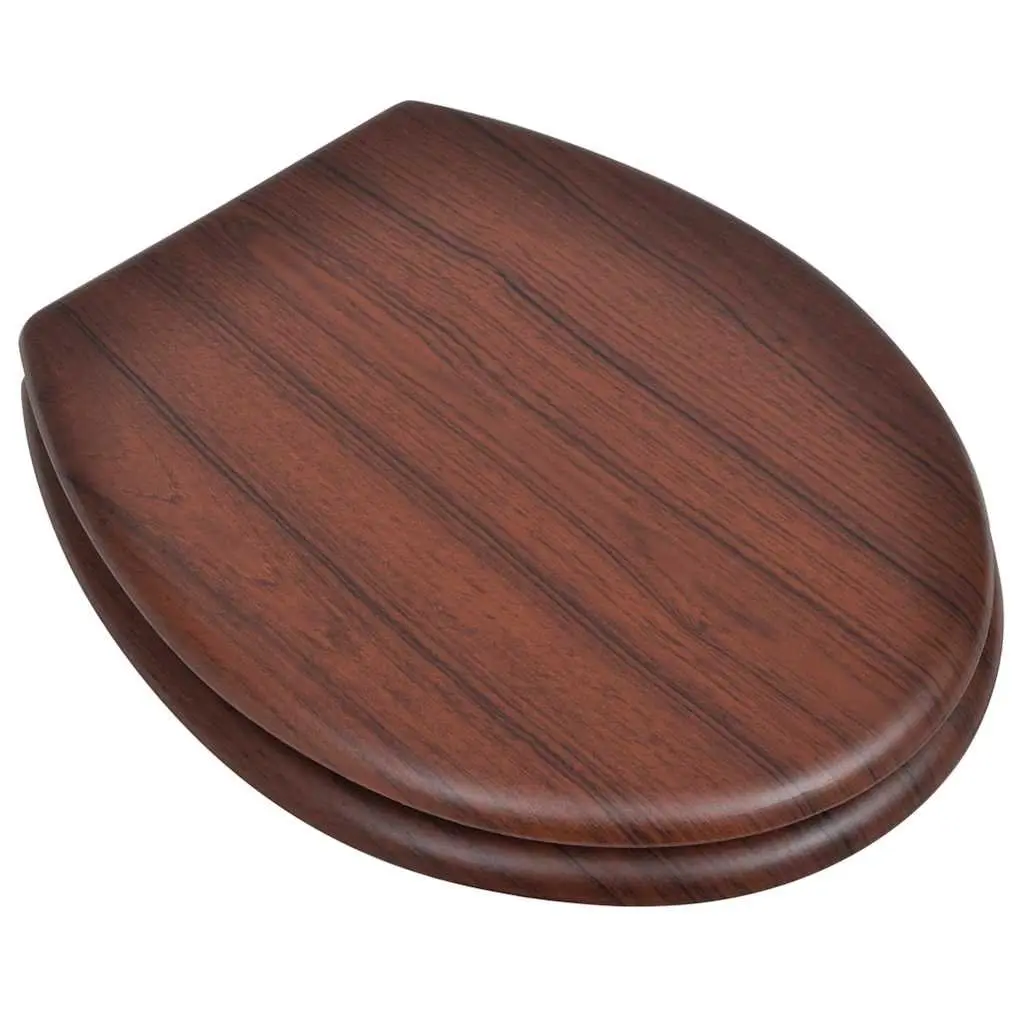 Universal WC Toilet Seat MDF Lid Brown Bathroom Fixture Durable Chrome Hinges