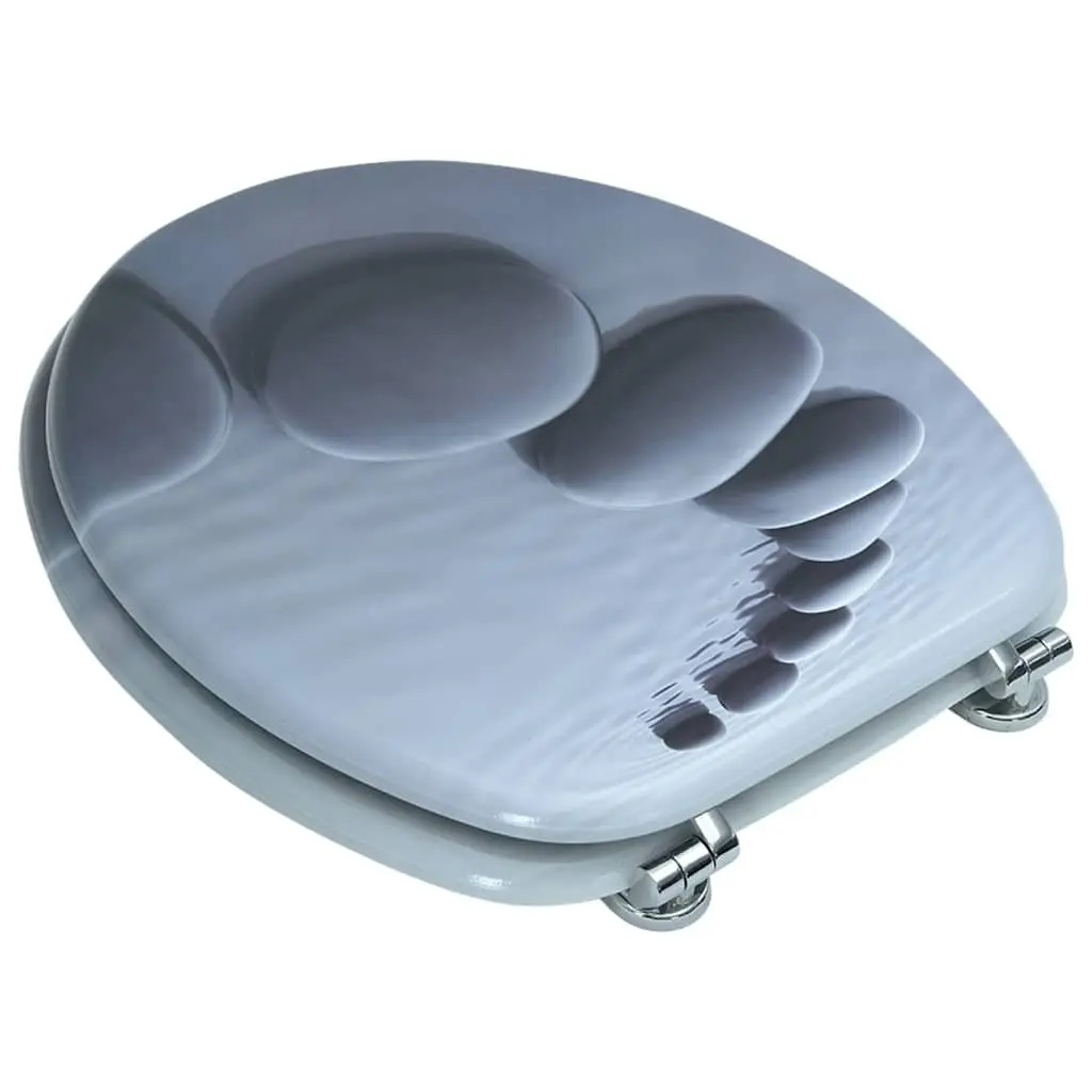 Toilet Seat for Bathroom Grey MDF Lid with Adjustable Hinges Standard Size