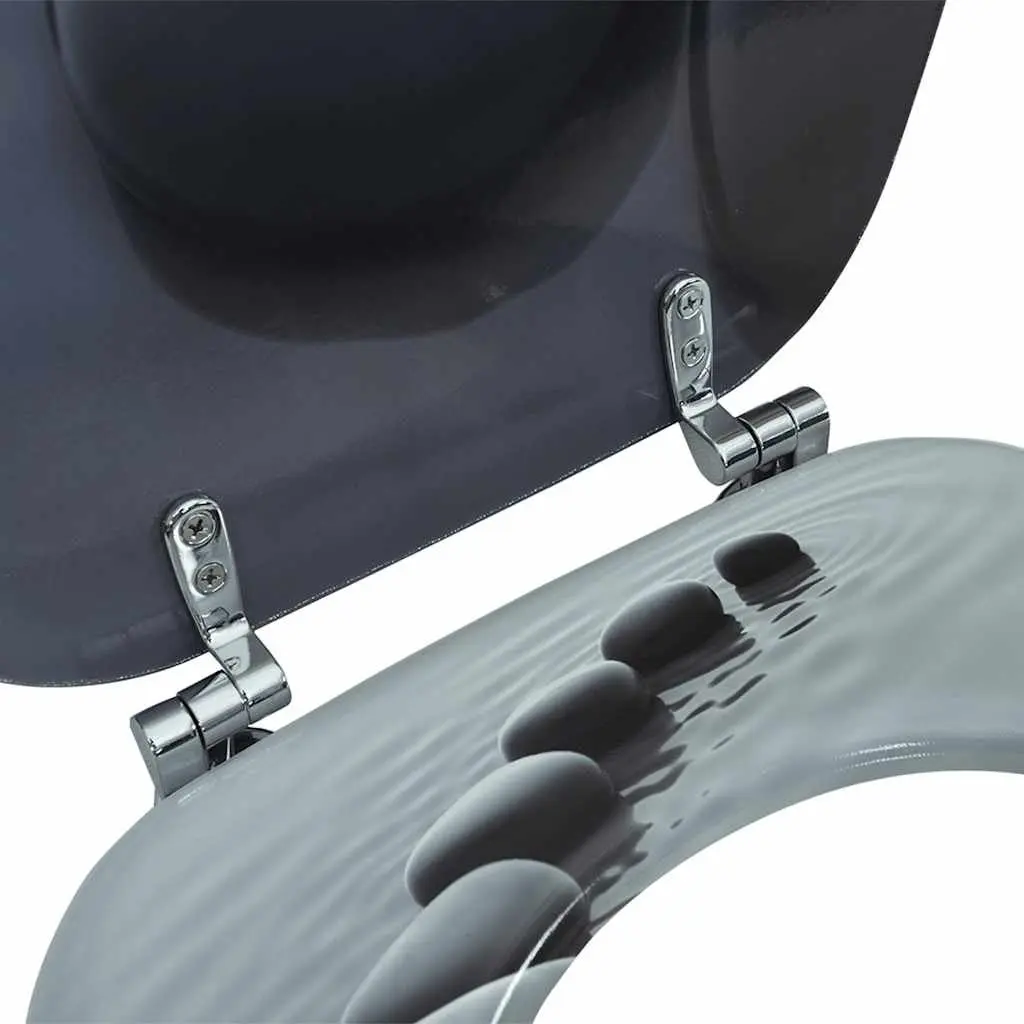 Toilet Seat for Bathroom Grey MDF Lid with Adjustable Hinges Standard Size