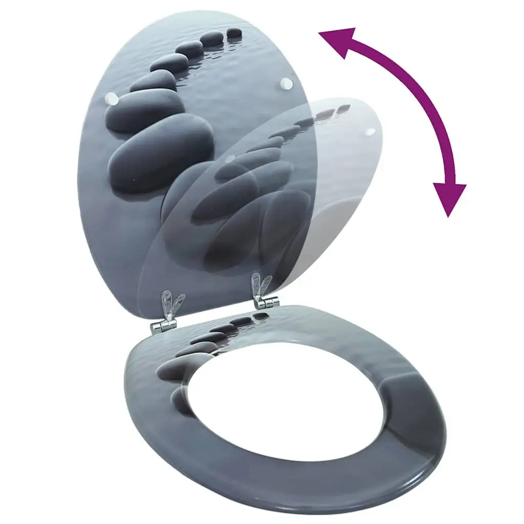 Toilet Seat for Bathroom Grey MDF Lid with Adjustable Hinges Standard Size