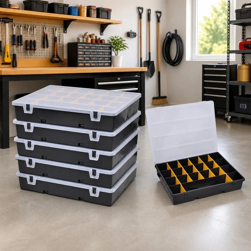 Set of 6 Tool Storage Boxes with 21 Compartments Each
