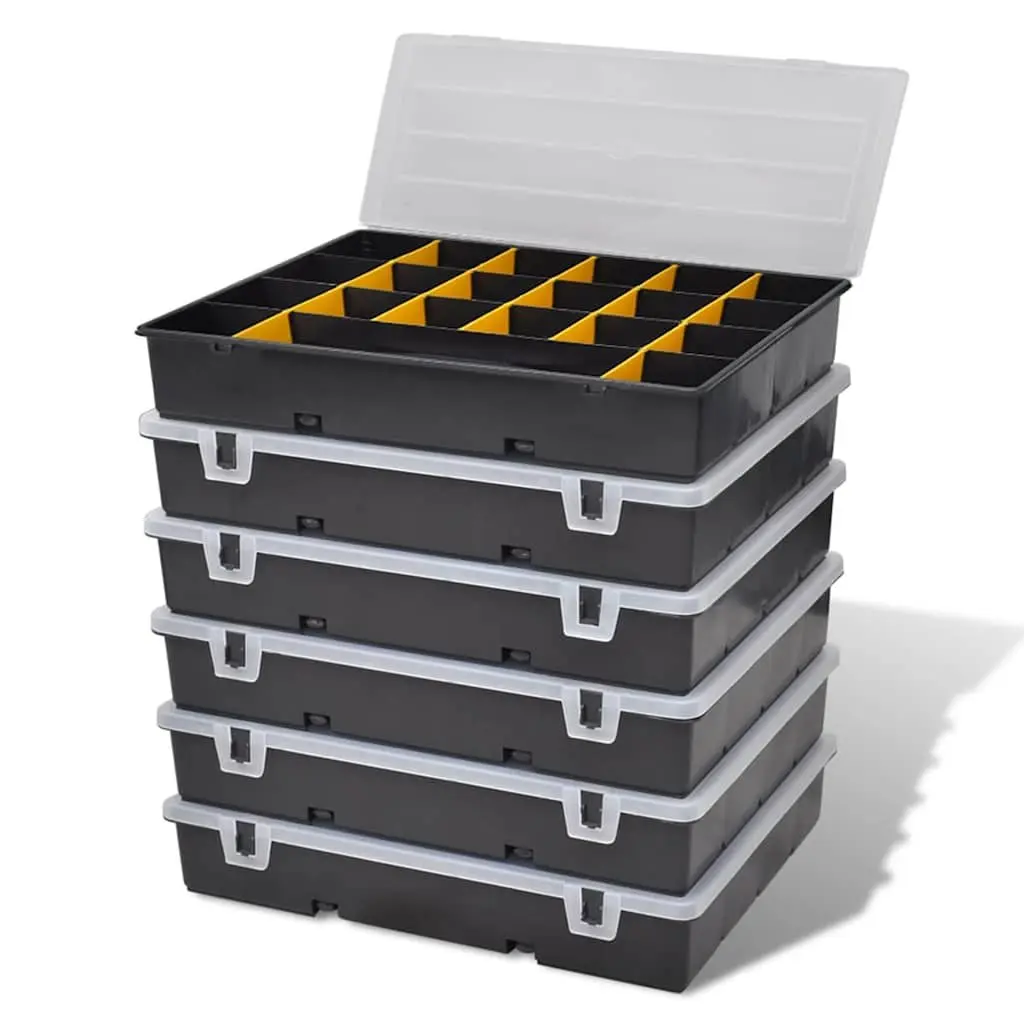 Set of 6 Tool Storage Boxes with 21 Compartments Each