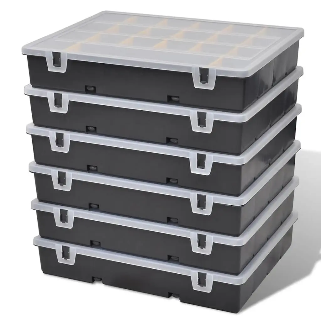 Set of 6 Tool Storage Boxes with 21 Compartments Each