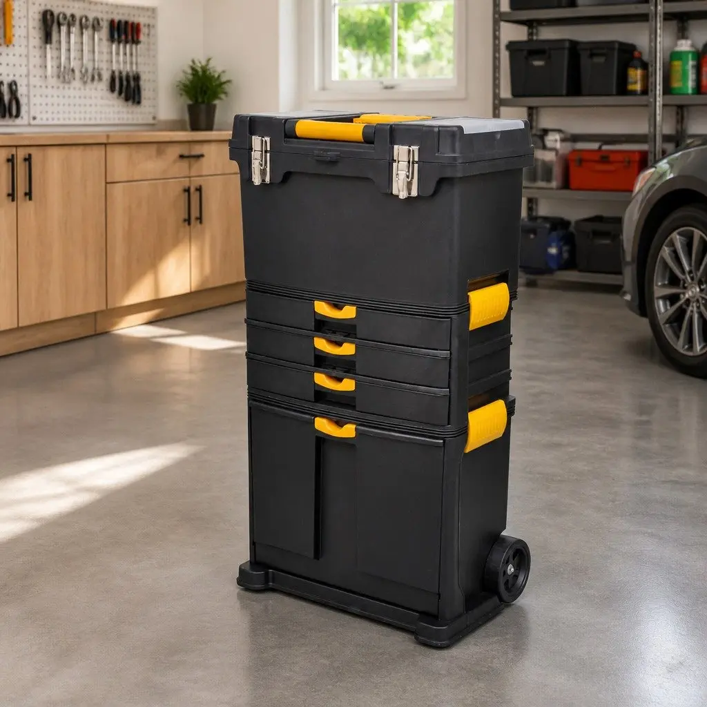 Tool Chest Trolley Portable Storage Organizer for Workshop Black 2 Tier with Drawers