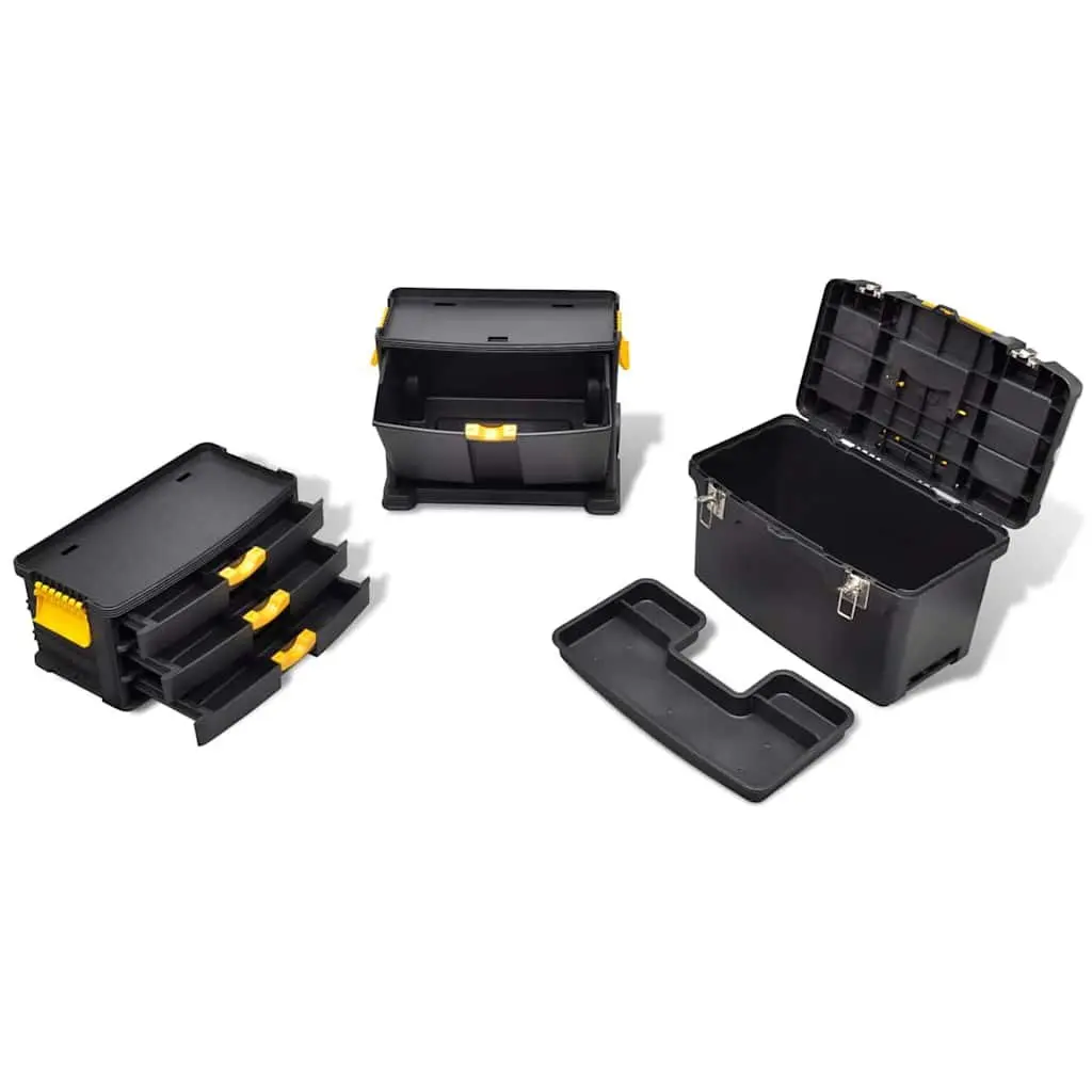 Tool Chest Trolley Portable Storage Organizer for Workshop Black 2 Tier with Drawers