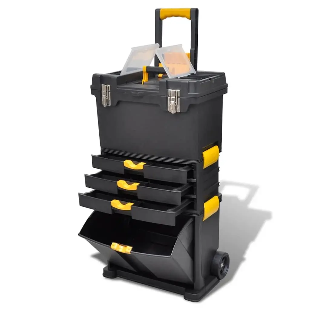 Tool Chest Trolley Portable Storage Organizer for Workshop Black 2 Tier with Drawers