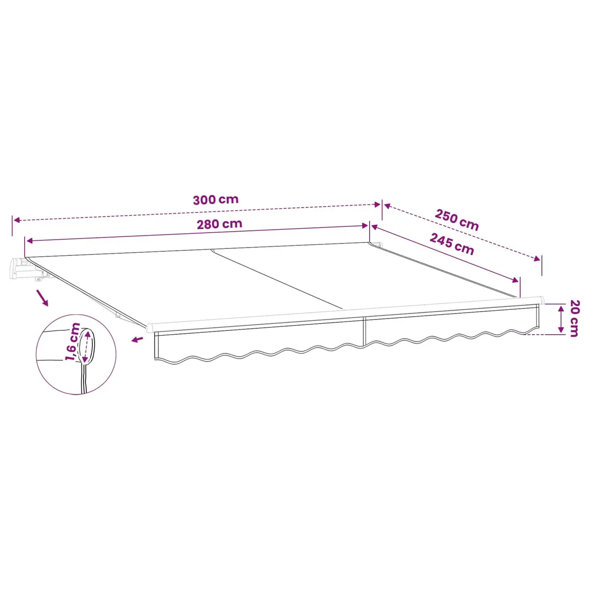 Awning Replacement Fabric Canvas Cream for Garden 3x2.5m UV Resistant Polyester
