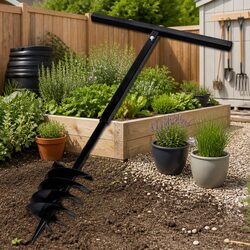 Ground Drill Auger Bit 180mm 3 Spirals Handle Gardening Soil Planting Tool