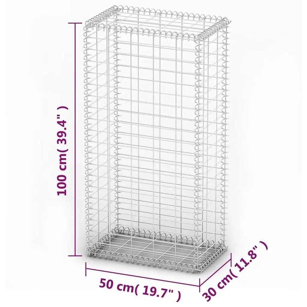 Gabion Basket for Garden Fencing 100 x 50 x 30 cm Galvanised Steel Wire Mesh with Lids
