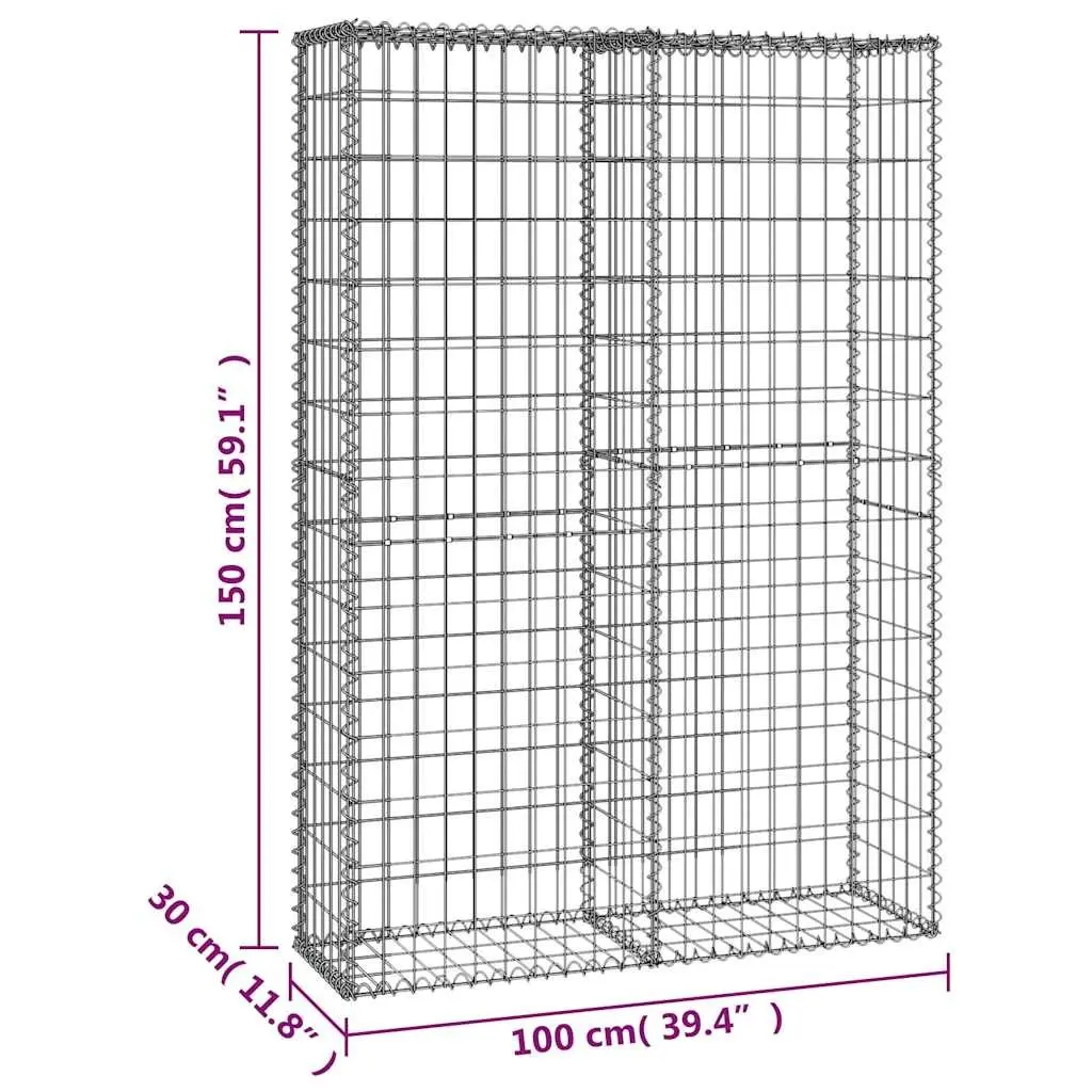 Gabion Basket for Garden Use 150 x 100 x 30 cm Galvanised Steel with Lids