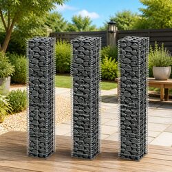 Gabion Basket Set 3 Pieces Galvanised Steel Wire Mesh Retaining Wall Fencing