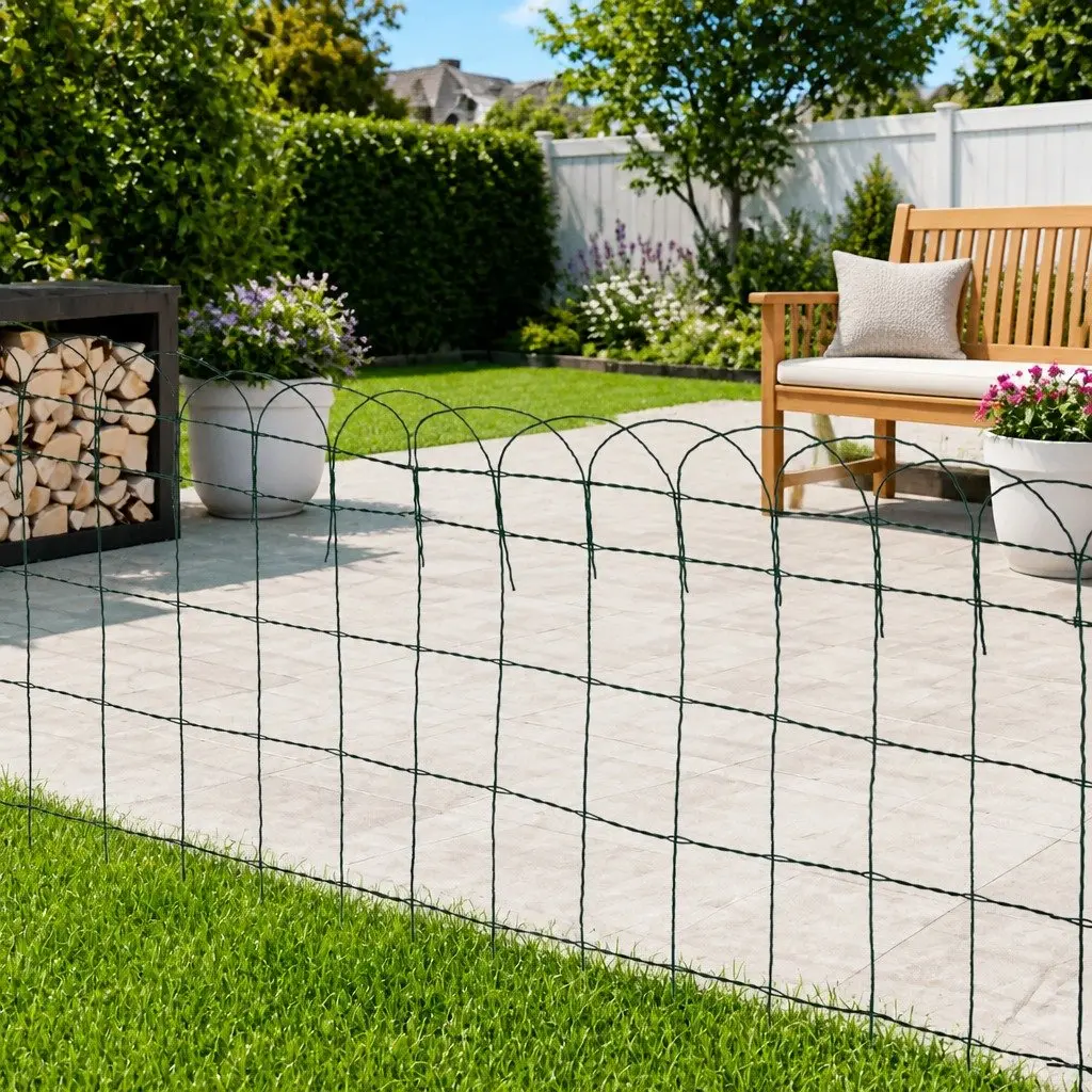 Garden Border Fence Edging Outdoor 10m Green Iron Wire Barrier