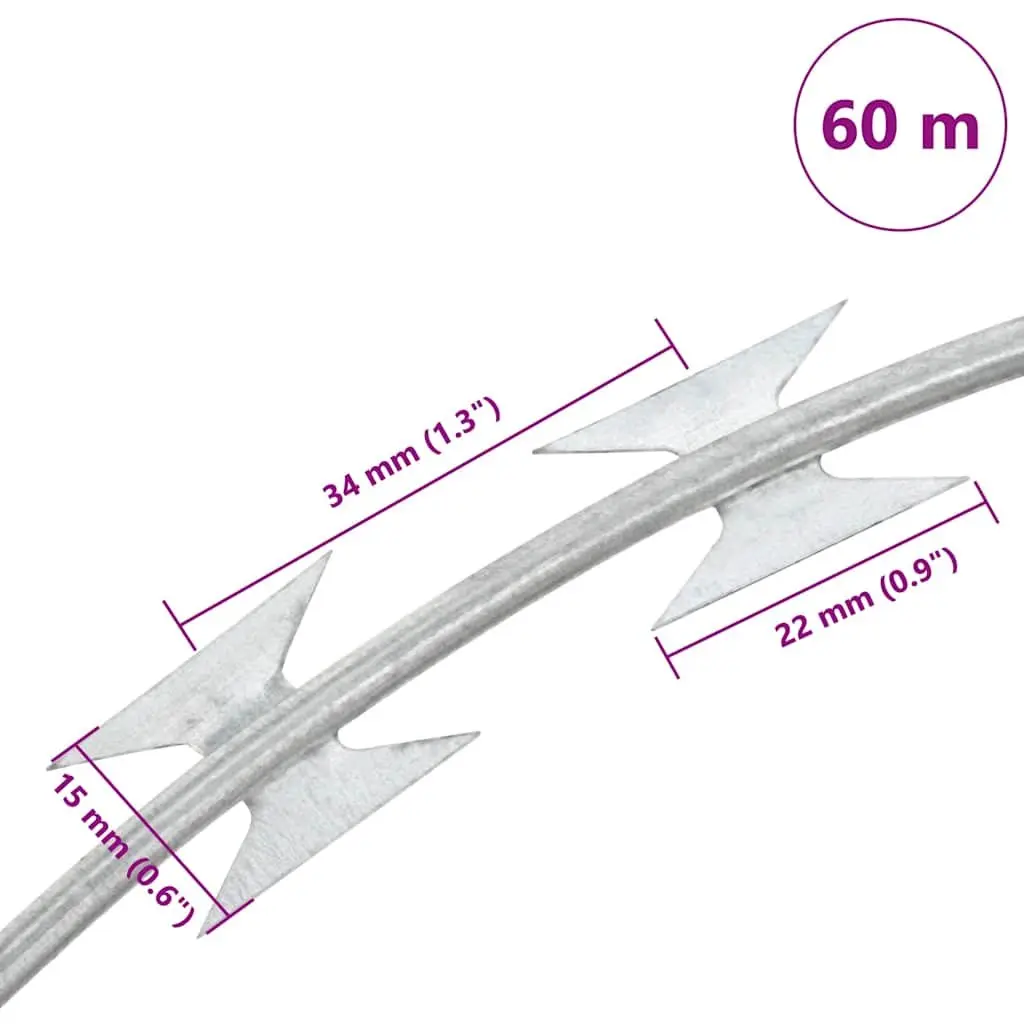 Razor Wire Helical Roll for Garden Yard Security 60m Galvanised Steel