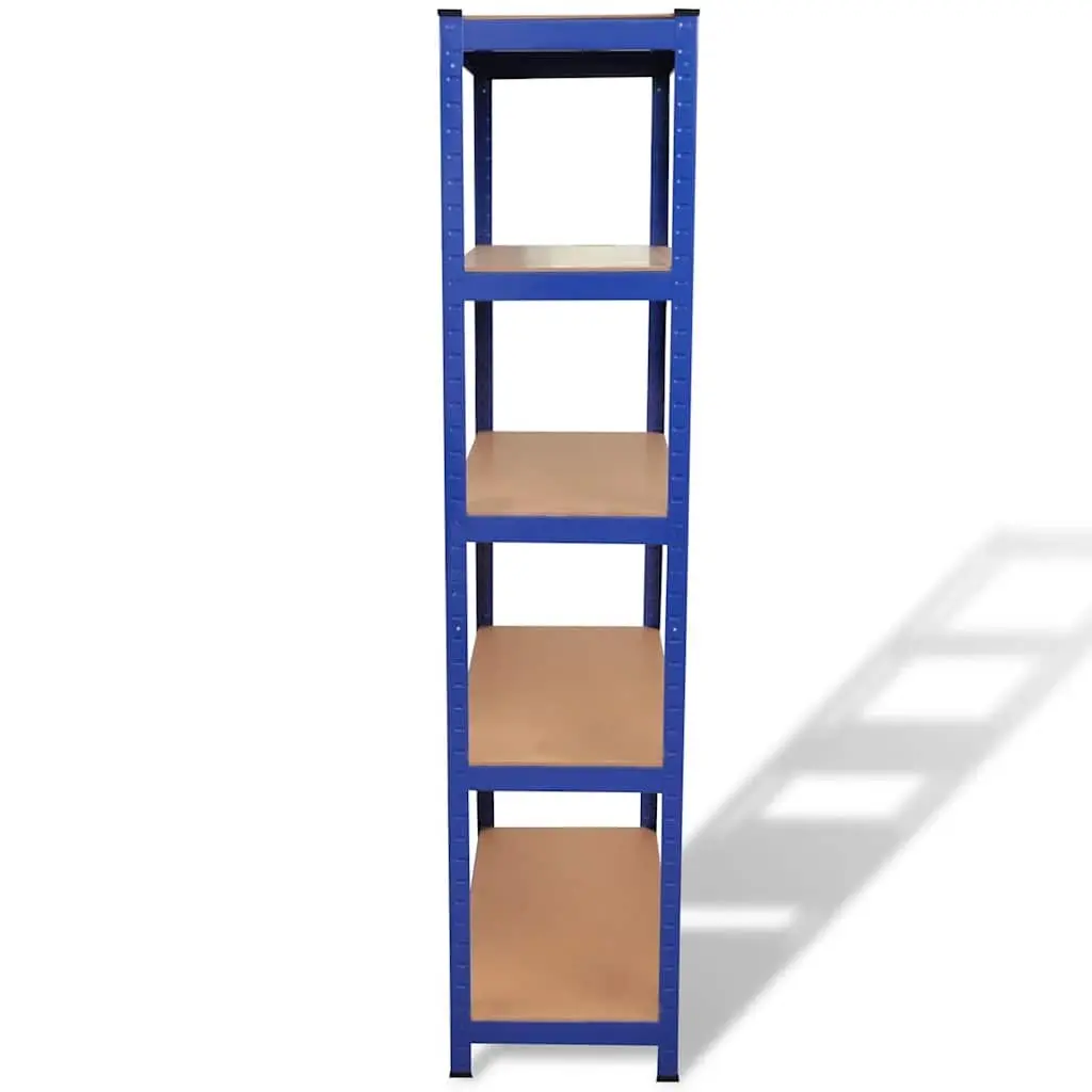 5-Layer Storage Shelf Industrial Use Adjustable Blue Steel Frame Engineered Wood